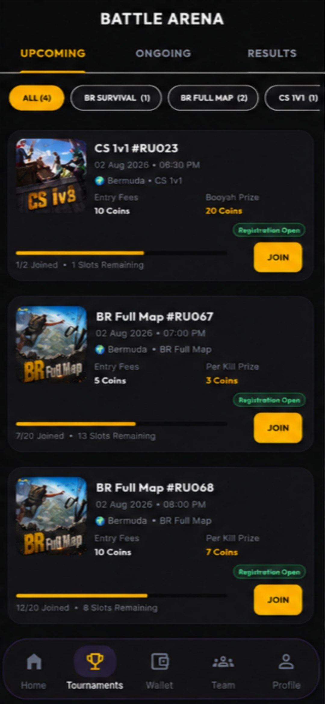 RushUp App Interface - Custom Room Code & Password